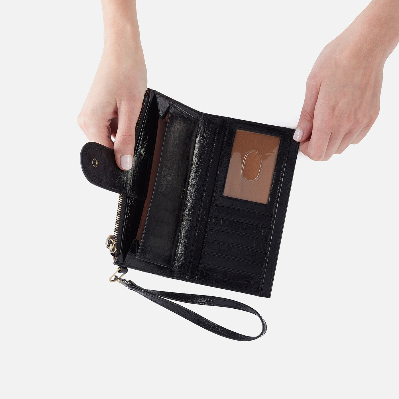 Kali Phone Wallet in Polished Leather - Black