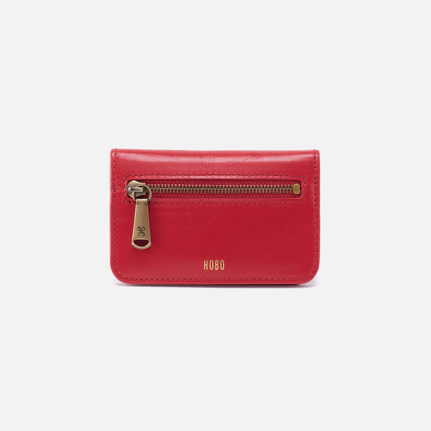 Jill Mini Card Case In Polished Leather - Hibiscus