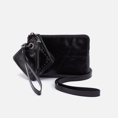 Keeper Pouch Wristlet In Polished Leather - Black
