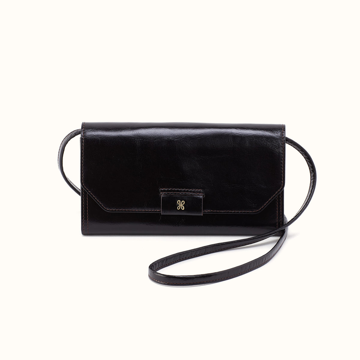 Romy Wallet Crossbody In Polished Leather - Black- FOL