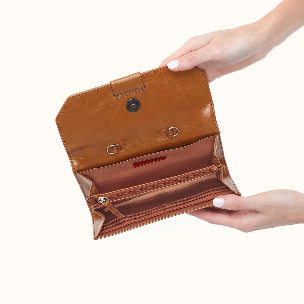 Romy Wallet Crossbody in Polished Leather - Truffle