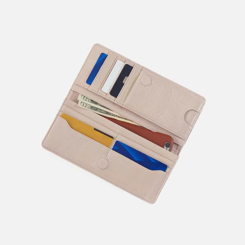 Hutton Large Wallet In Gloss Leather - Stone Gloss