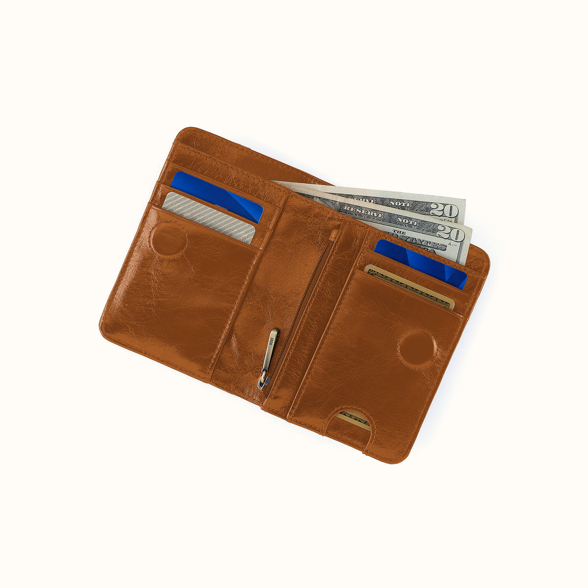 Jill Bifold Wallet In Polished Leather - Truffle
