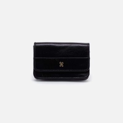 Jill Flap Card Case in Polished Leather - Black