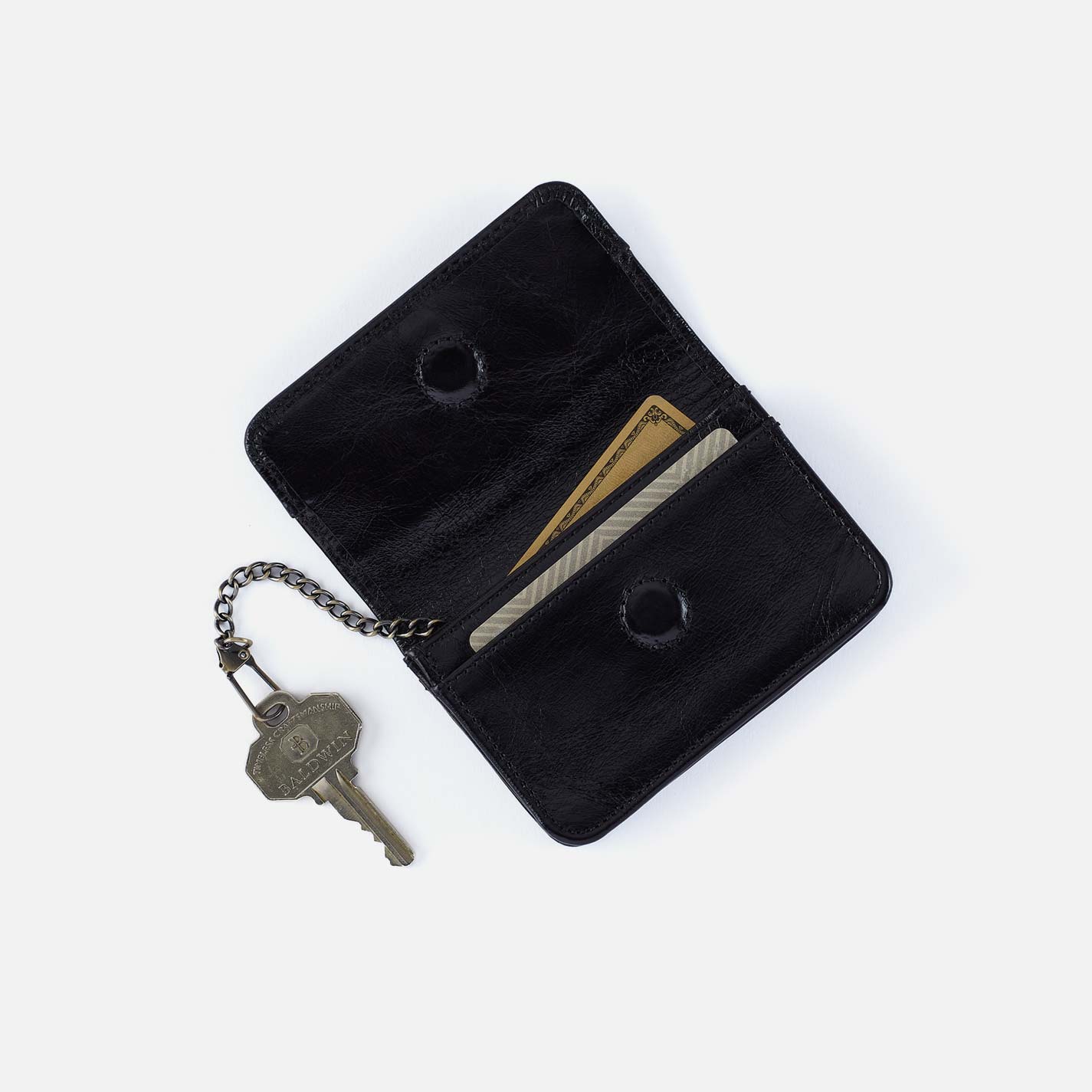 Jill Flap Card Case in Polished Leather - Black – HOBO