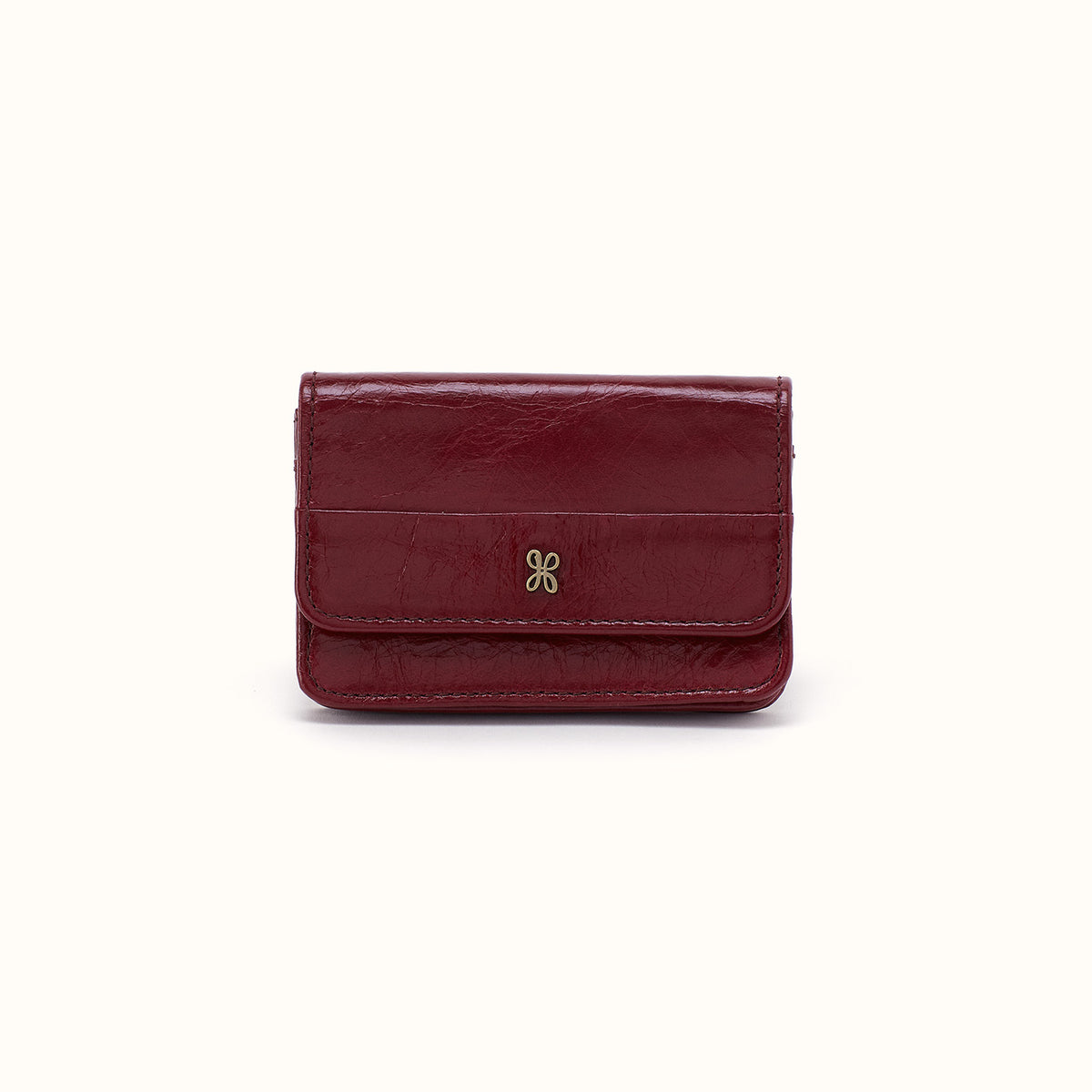 Jill Flap Card Case in Polished Leather - Saddleberry- FOL