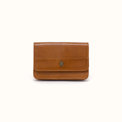 Jill Flap Card Case in Polished Leather - Truffle