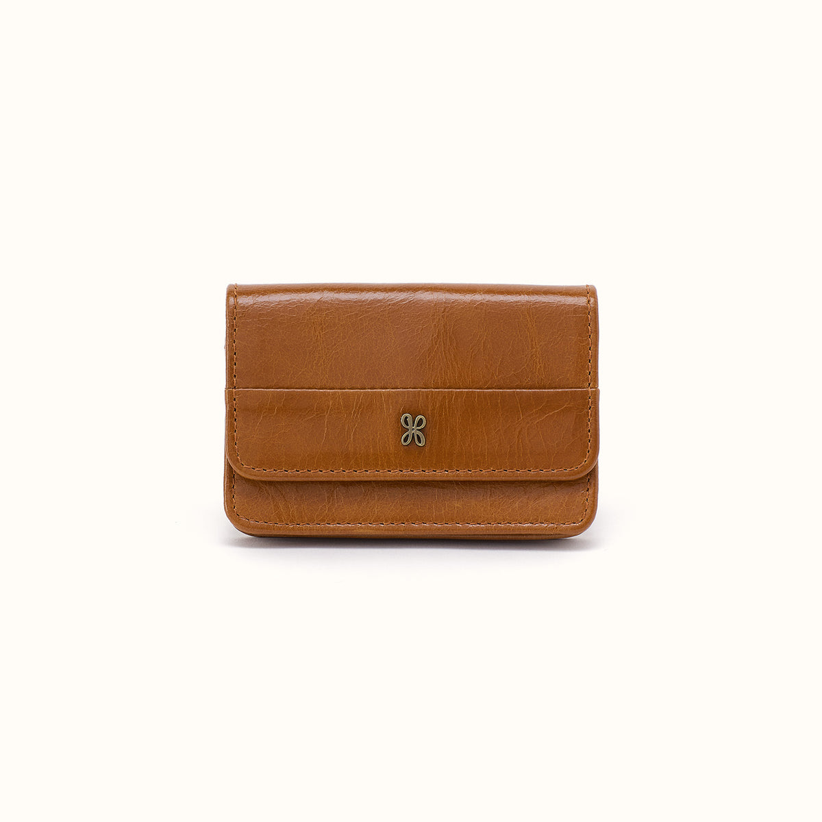 Jill Flap Card Case in Polished Leather - Truffle- FOL