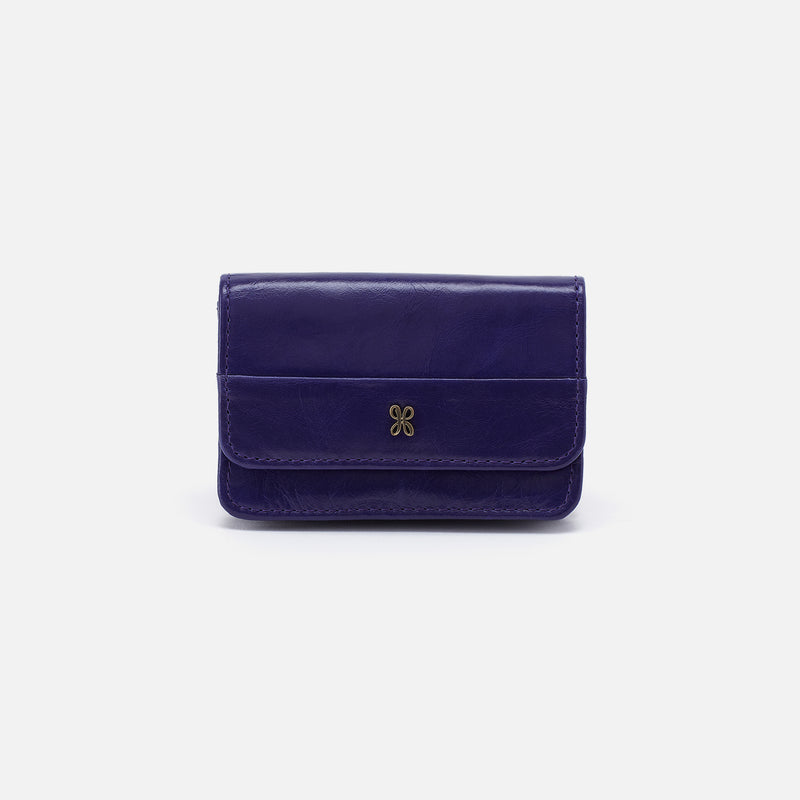 Jill Flap Card Case in Polished Leather - Winter Violet