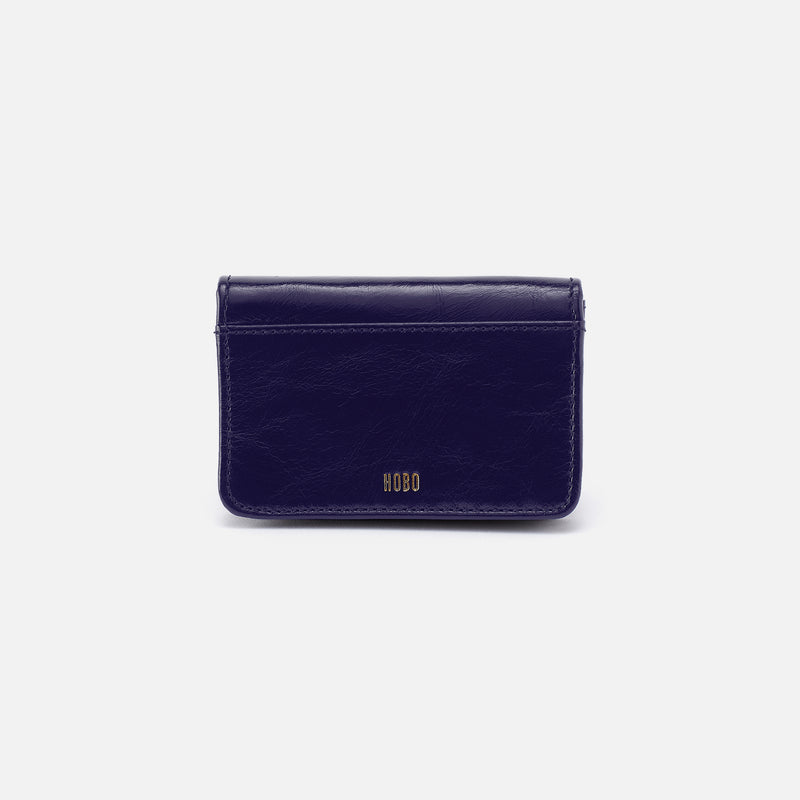 Jill Flap Card Case in Polished Leather - Winter Violet