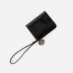Coin Wristlet Wallet in Polished Leather - Black