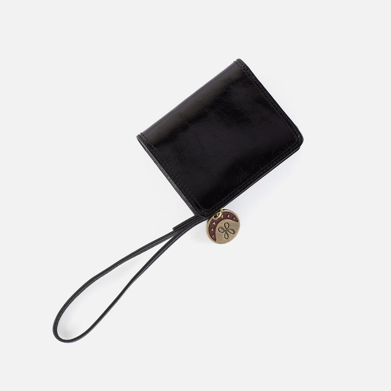 Coin Wristlet Wallet in Polished Leather - Black