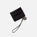 Coin Wristlet Wallet in Polished Leather - Black