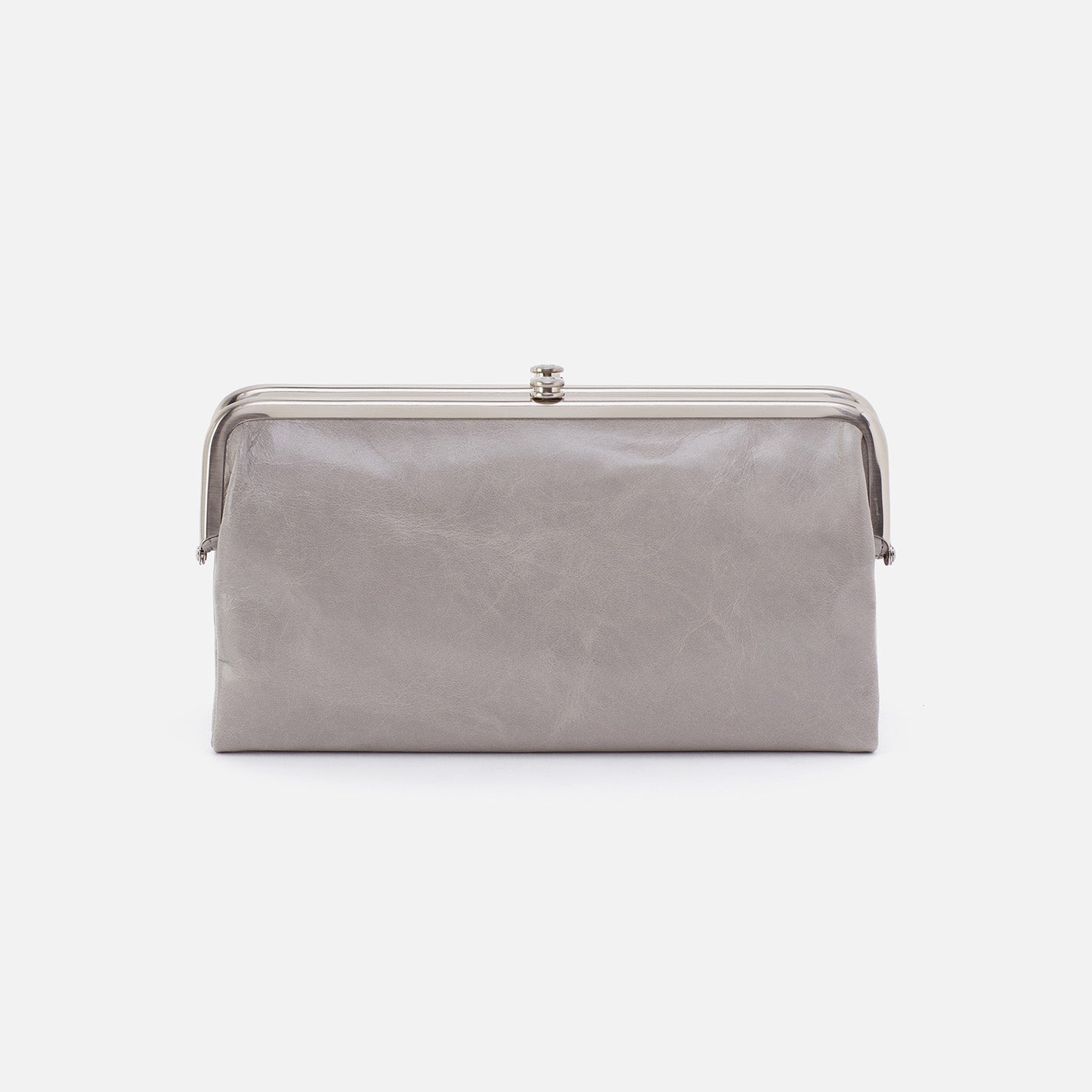 Lauren Clutch Wallet In Polished Leather Light Grey HOBO