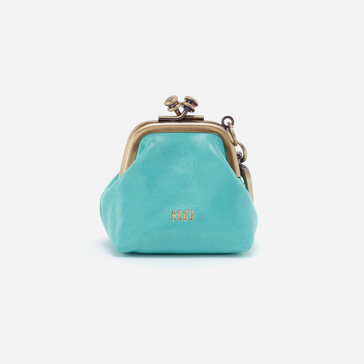 Run Frame Pouch in Polished Leather - Light Aqua