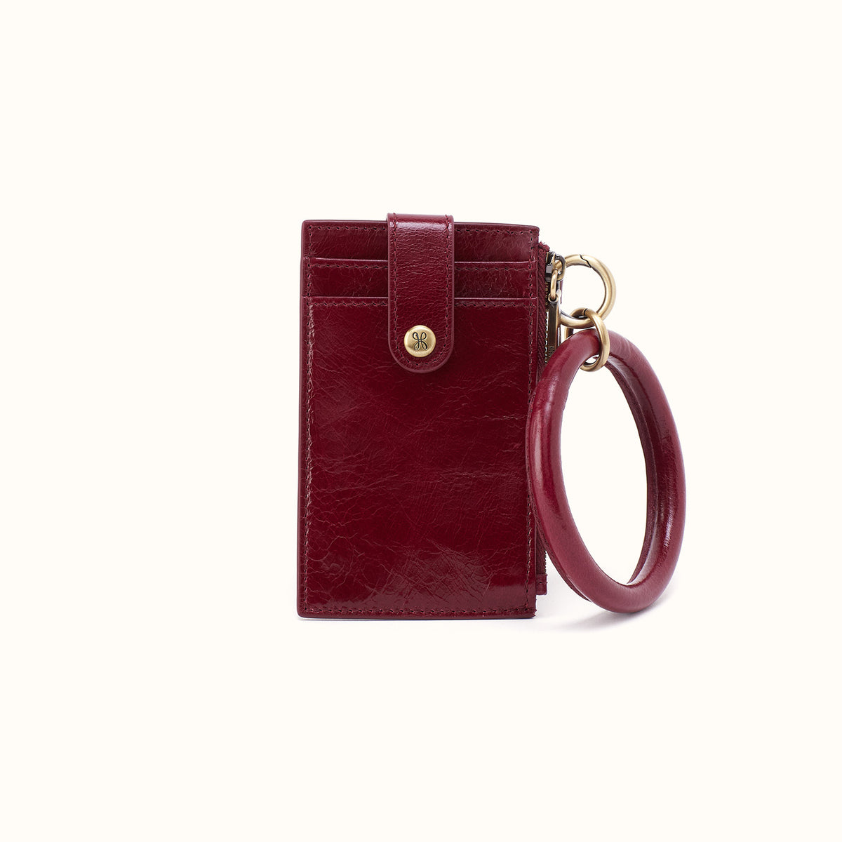 Ring Credit Card Wristlet in Polished Leather - Saddleberry- FOL