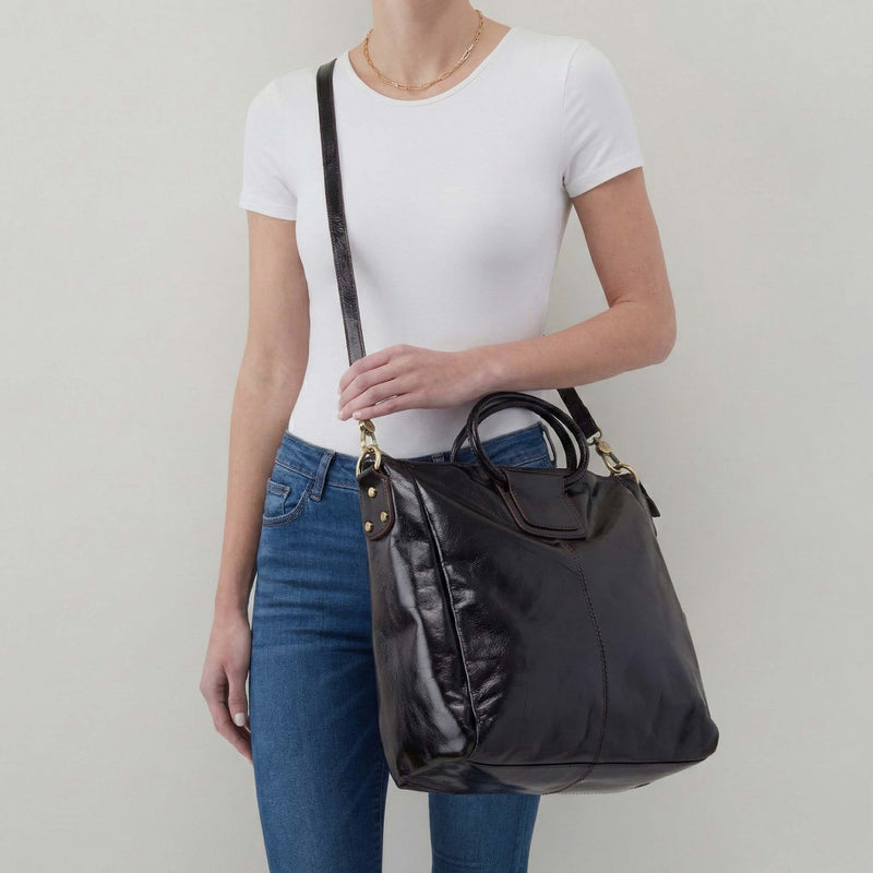 Sheila Large Satchel In Polished Leather - Black