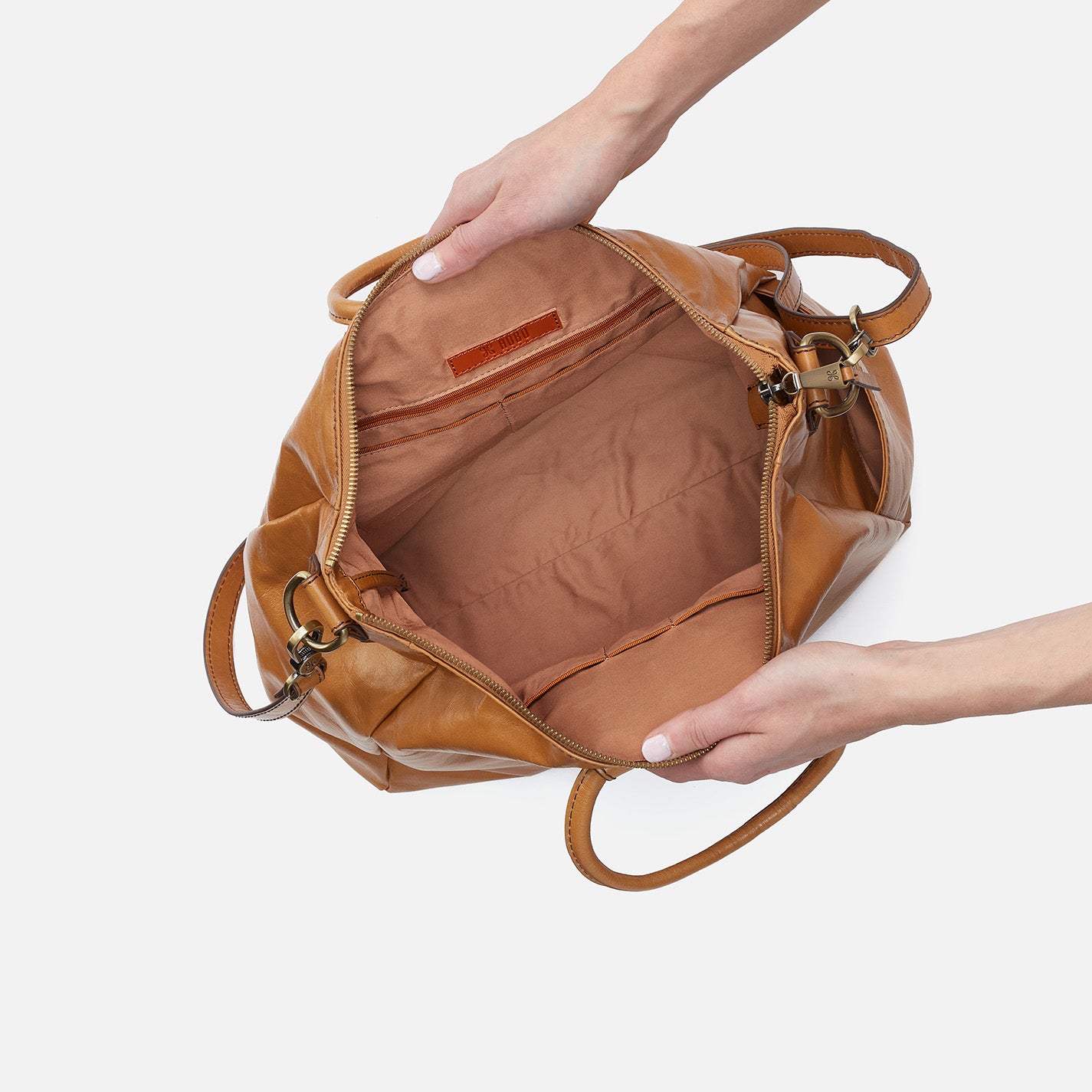 Sheila Large Satchel In Polished Leather Natural HOBO