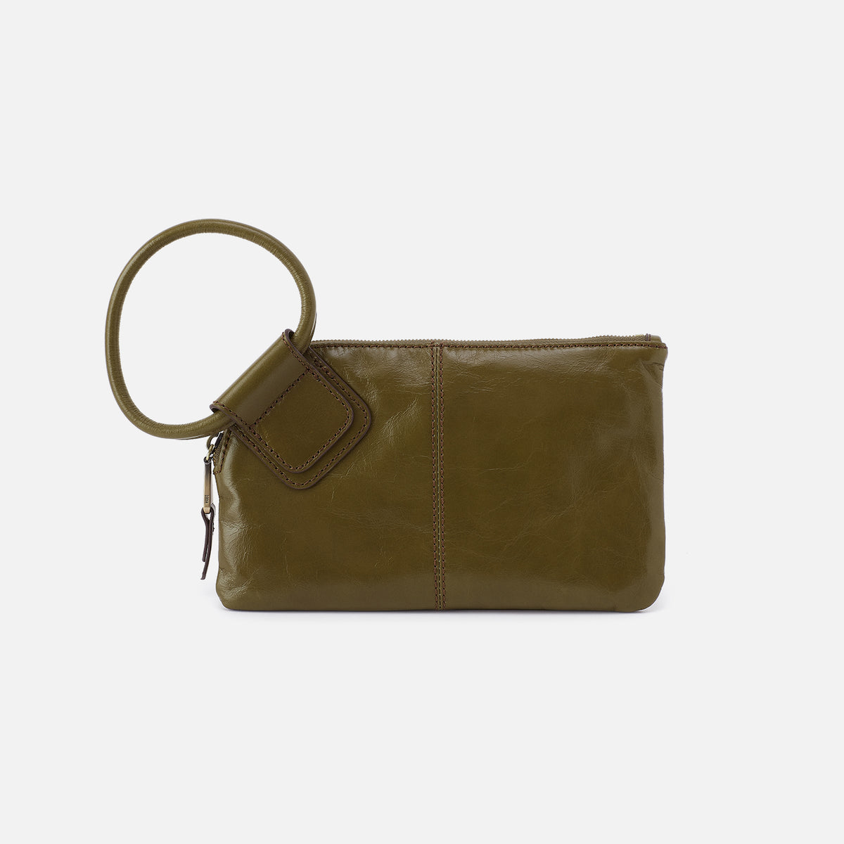 Sable Wristlet In Polished Leather - Olive Veil