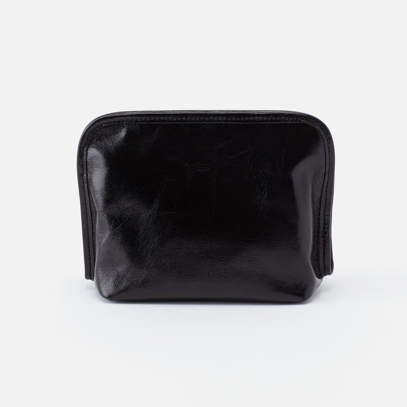 Beauty Cosmetic Pouch in Polished Leather - Black