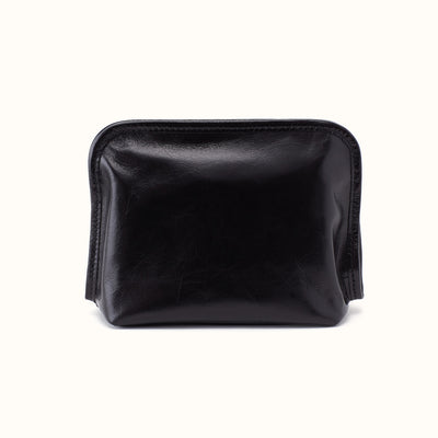 Beauty Cosmetic Pouch In Polished Leather - Black