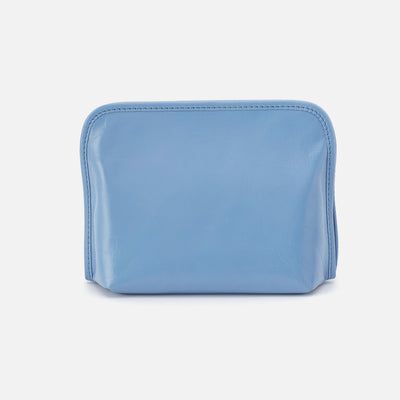 Beauty Cosmetic Pouch In Polished Leather - Faded Denim