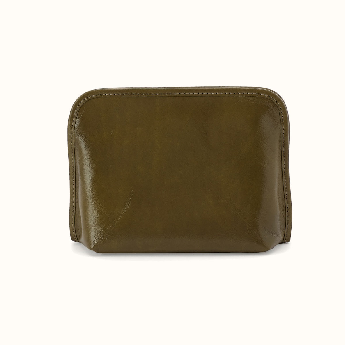 Beauty Cosmetic Pouch In Polished Leather - Olive Veil- FOL