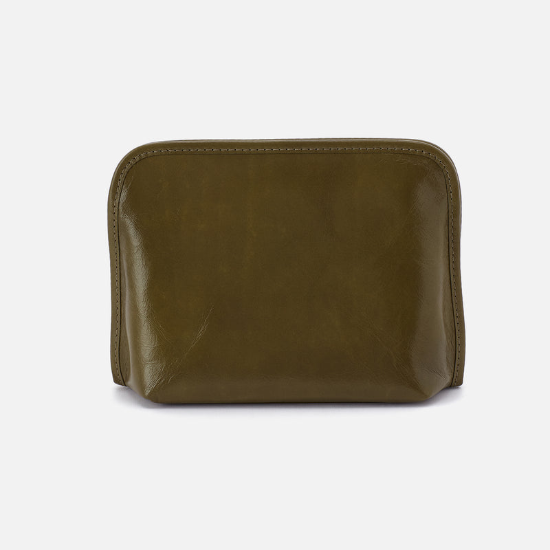 Beauty Cosmetic Pouch In Polished Leather - Olive Veil