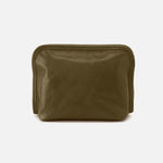Beauty Cosmetic Pouch In Polished Leather - Olive Veil