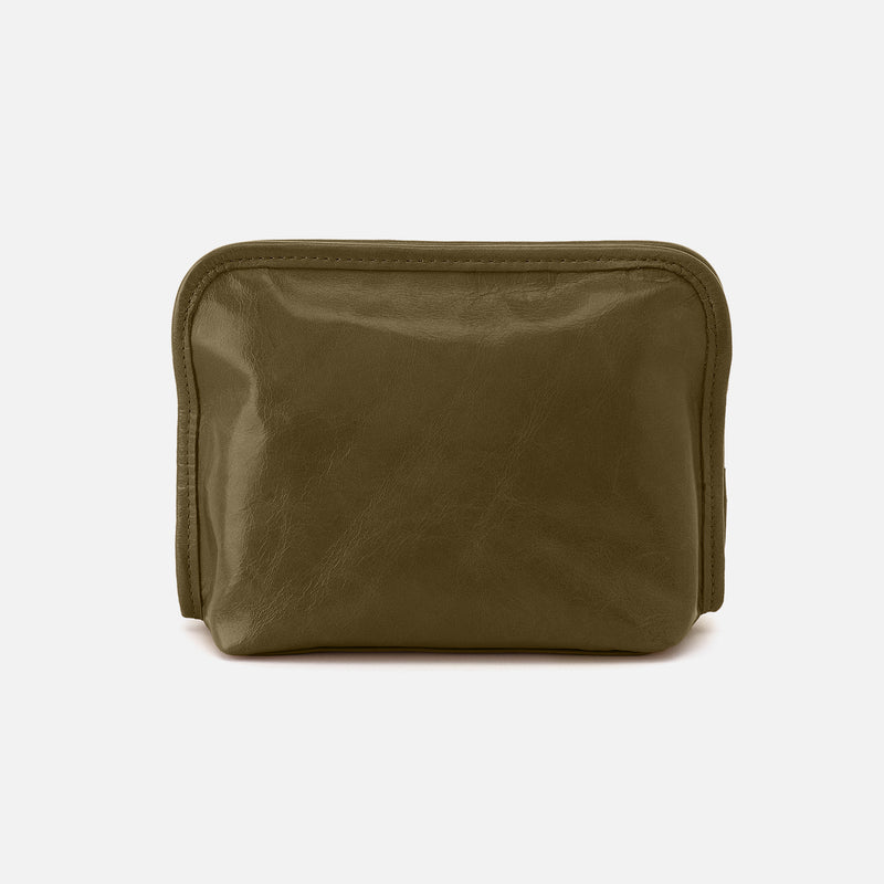 Beauty Cosmetic Pouch In Polished Leather - Olive Veil
