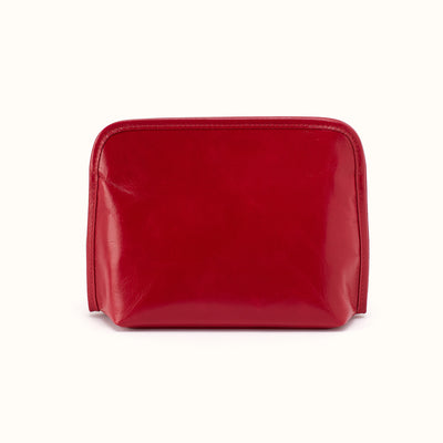 Beauty Cosmetic Pouch In Polished Leather - True Red