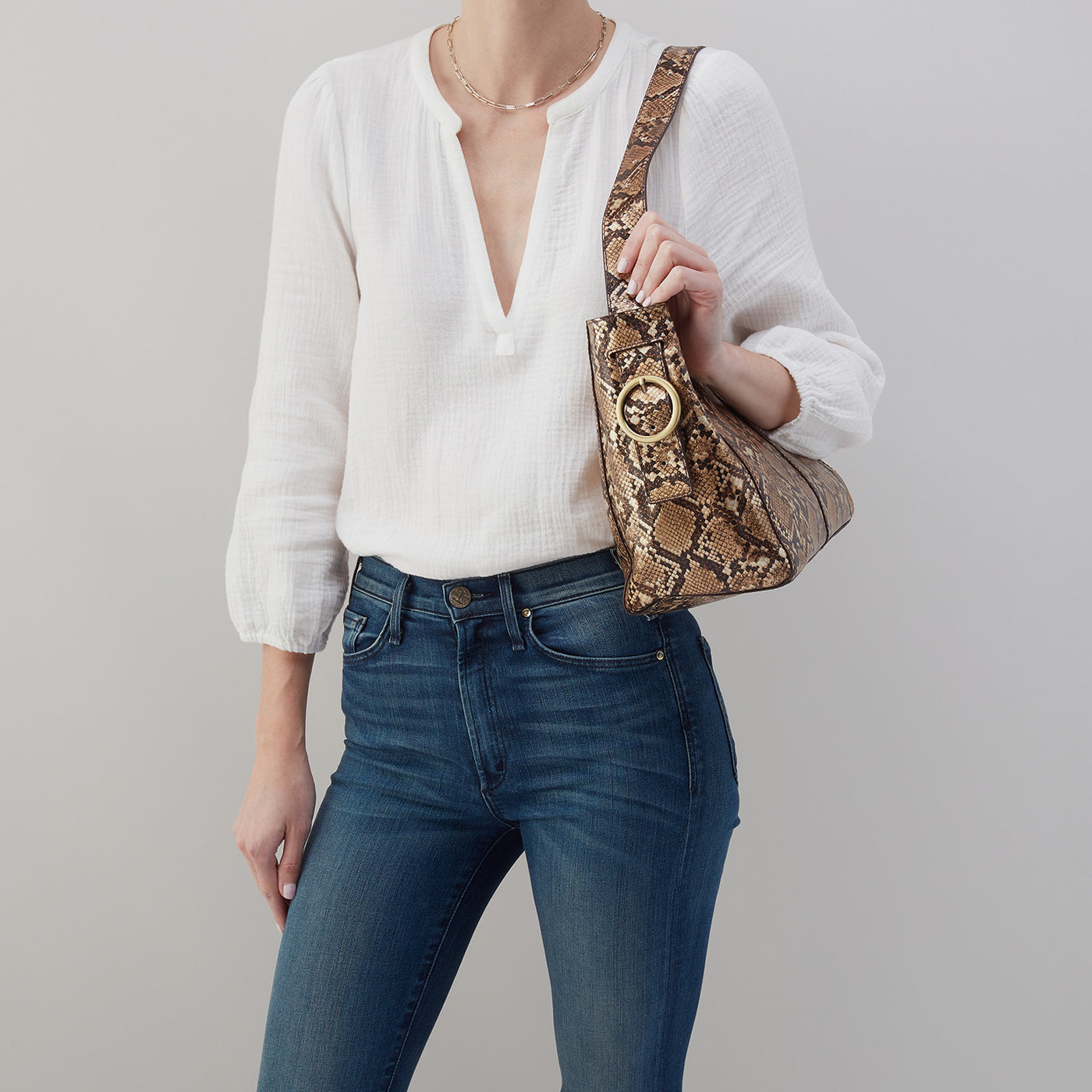 Render Shoulder Bag in Printed Leather - Golden Snake