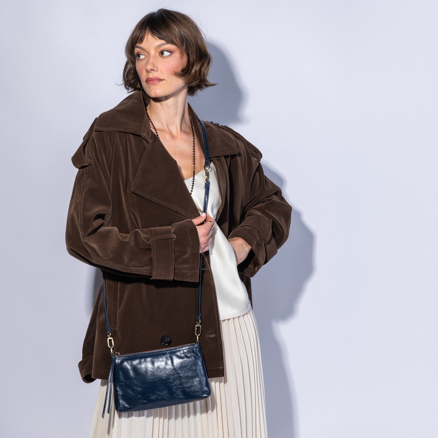 Darcy Crossbody In Polished Leather - Ink Navy – HOBO