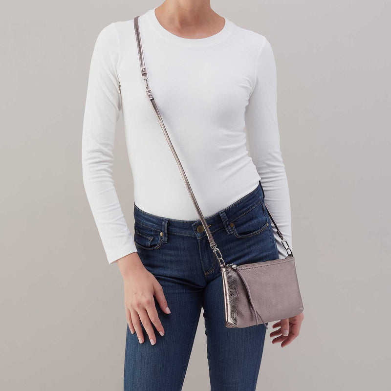 Darcy Crossbody in Metallic Leather - Pewter Spur