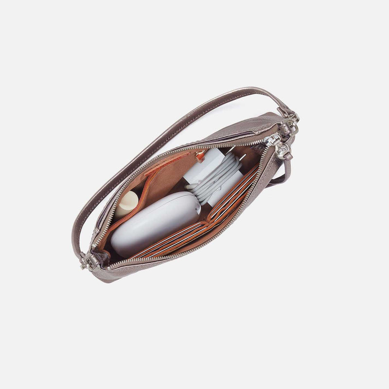 Darcy Crossbody in Metallic Leather - Pewter Spur