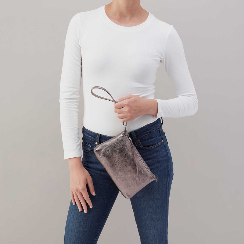Darcy Crossbody in Metallic Leather - Pewter Spur