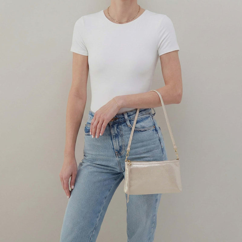 Darcy Crossbody In Metallic Leather - Sand Shimmer