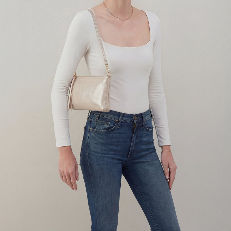Darcy Crossbody In Metallic Leather - Sand Shimmer