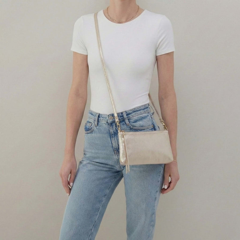 Darcy Crossbody In Metallic Leather - Sand Shimmer