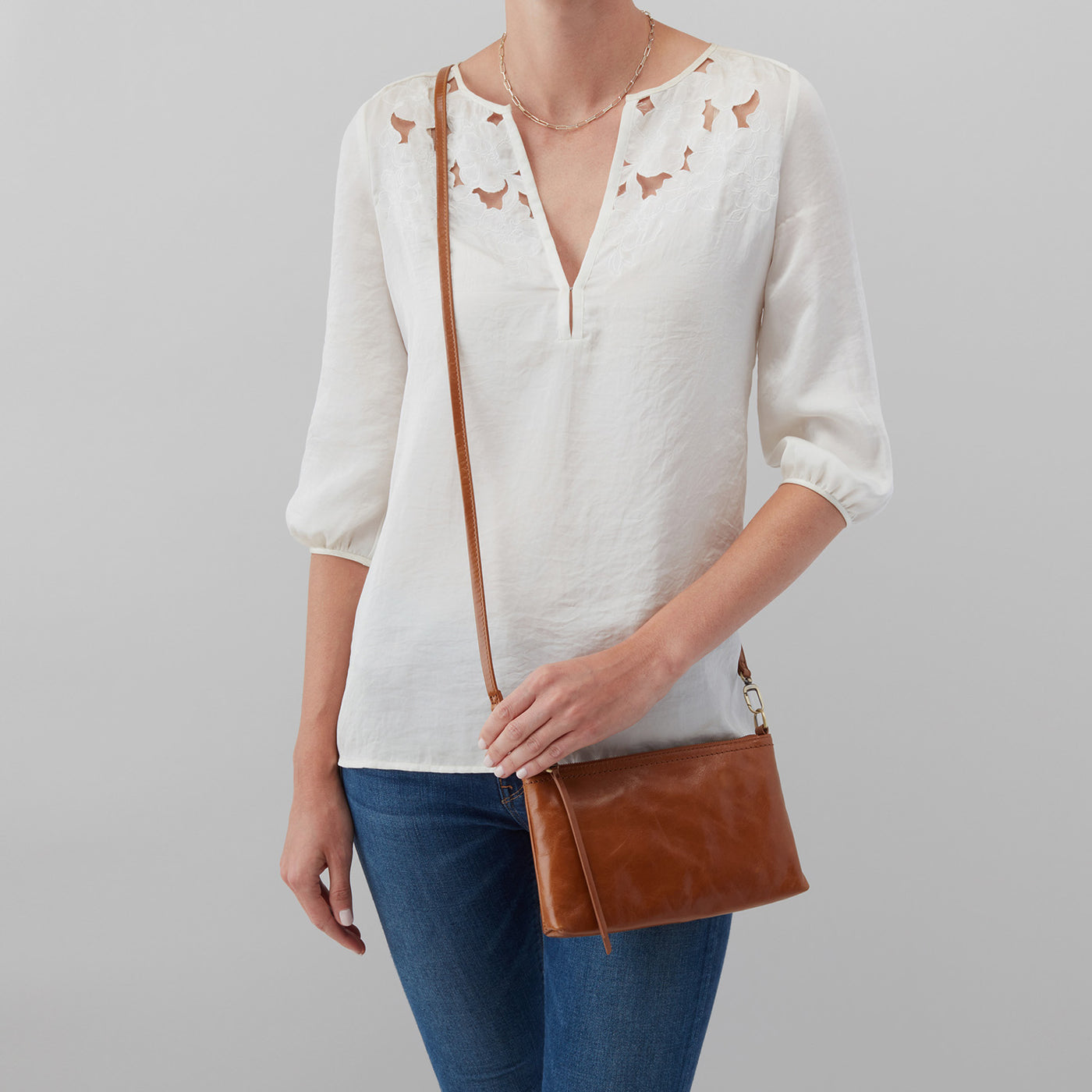 Darcy Crossbody in Polished Leather - Warm Amber