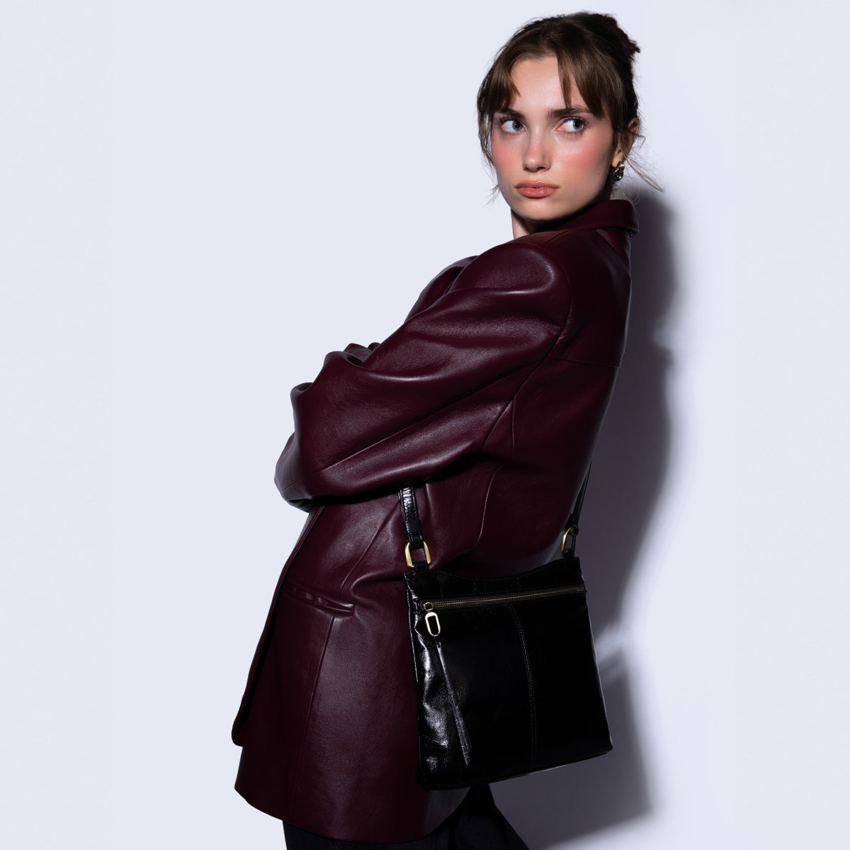 Cambel Crossbody In Polished Leather - Black