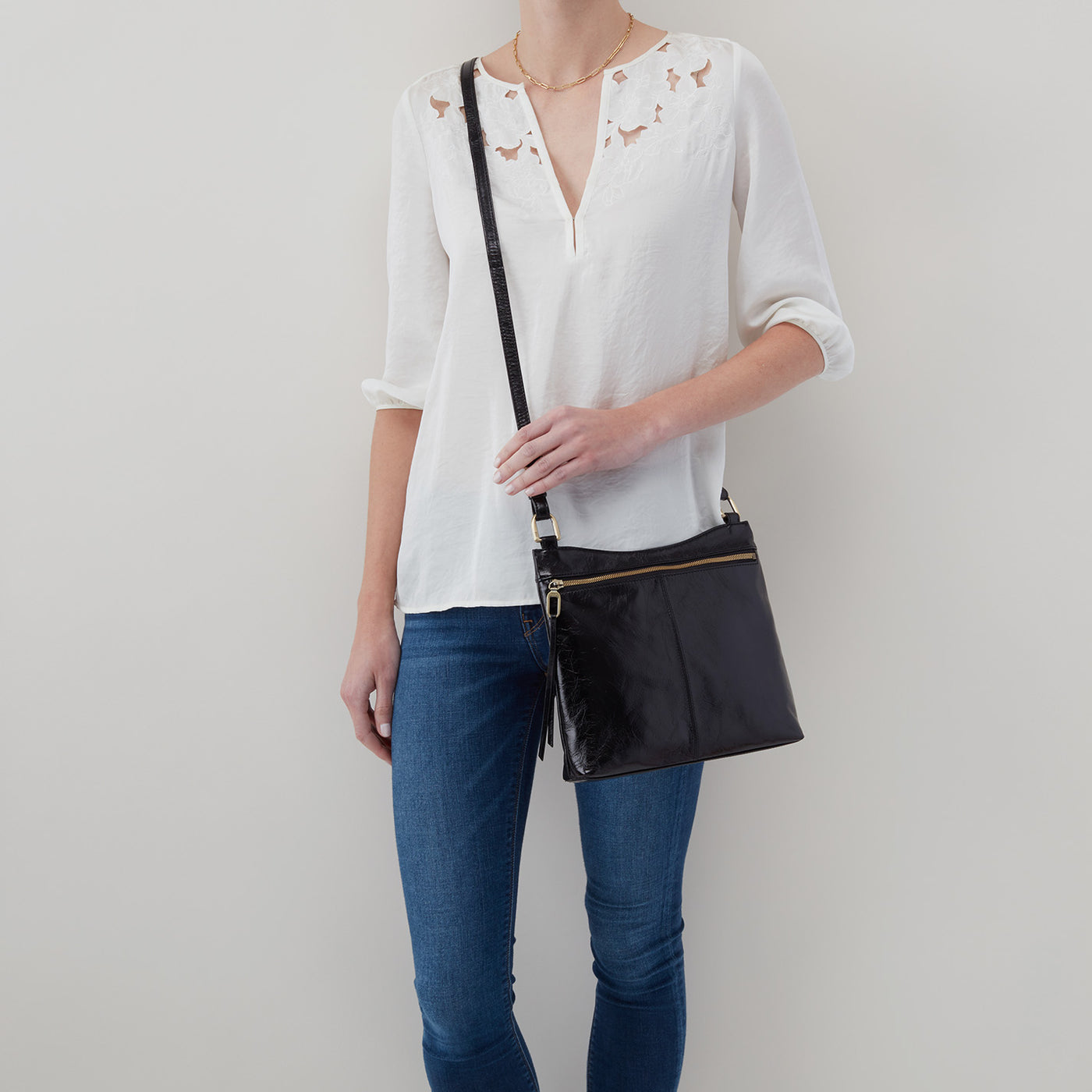 Cambel Crossbody in Polished Leather - Cornflower