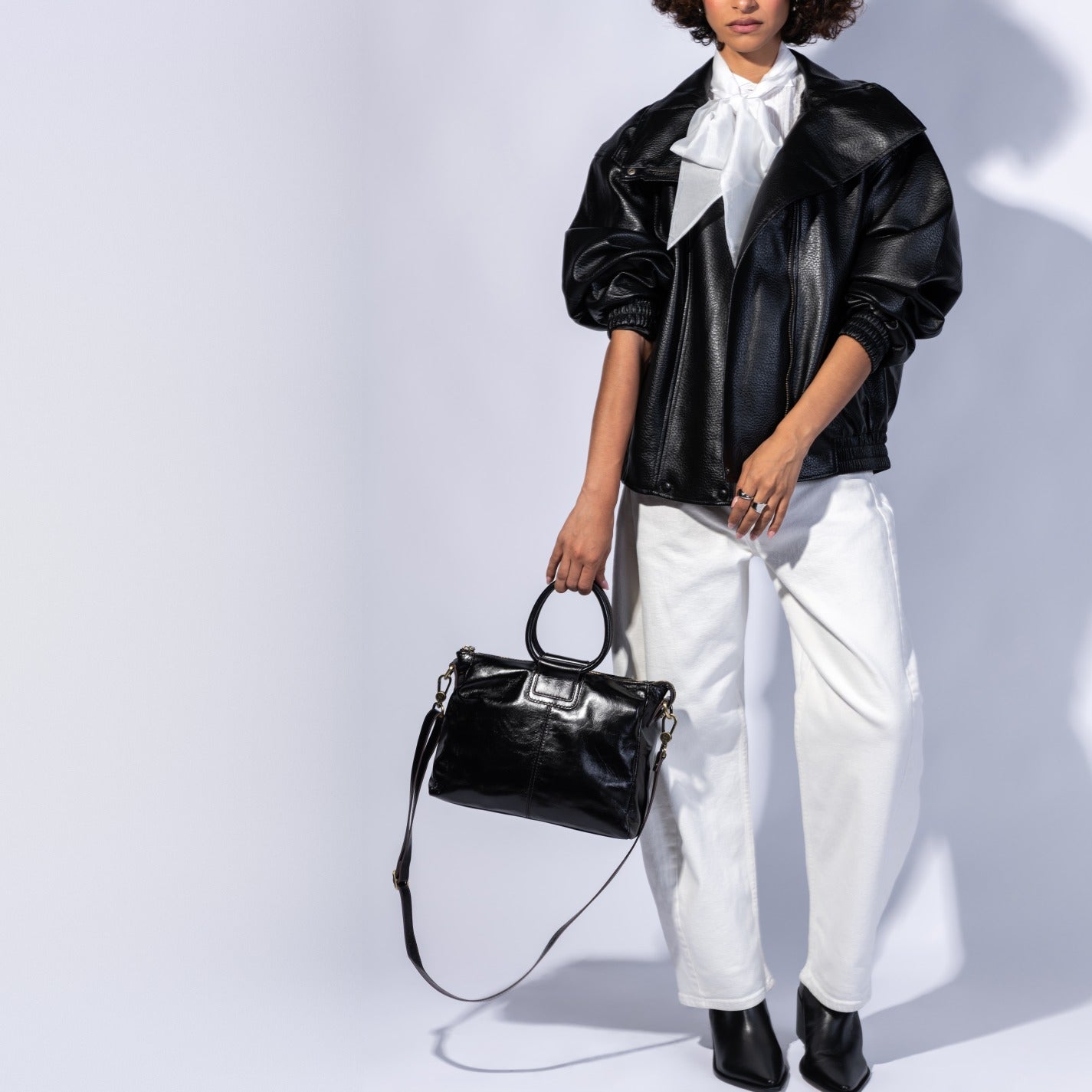 Sheila Medium Satchel In Polished Leather - Black – HOBO