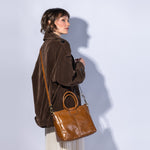 Sheila Medium Satchel In Polished Leather - Truffle