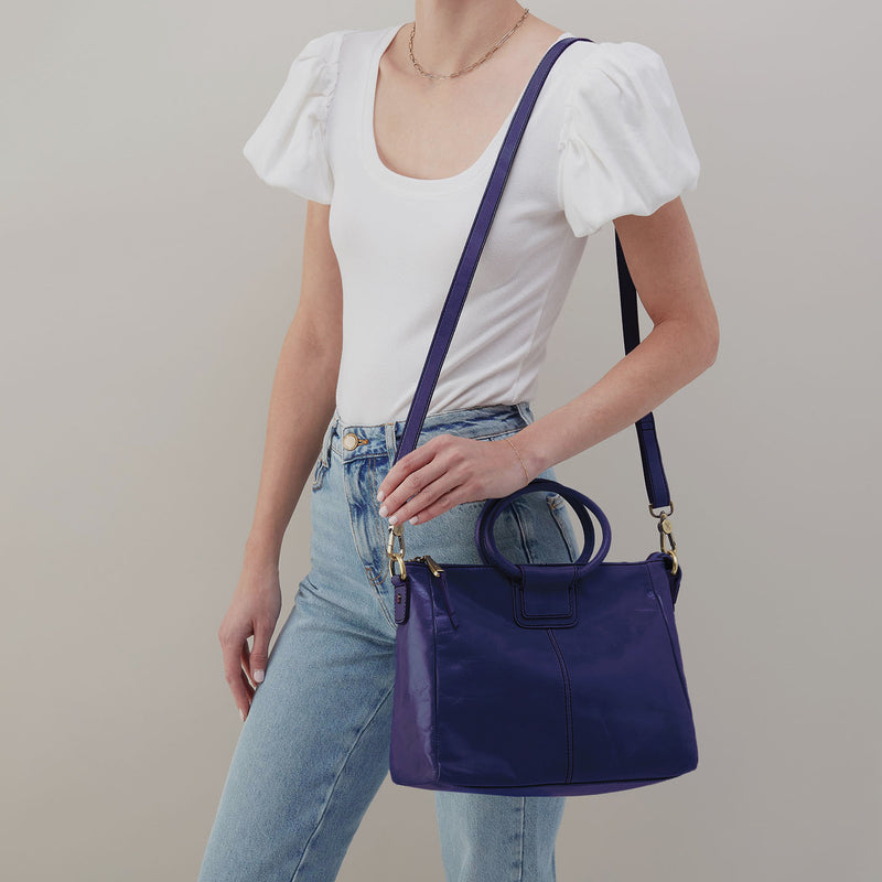 Sheila Medium Satchel in Polished Leather - Winter Violet