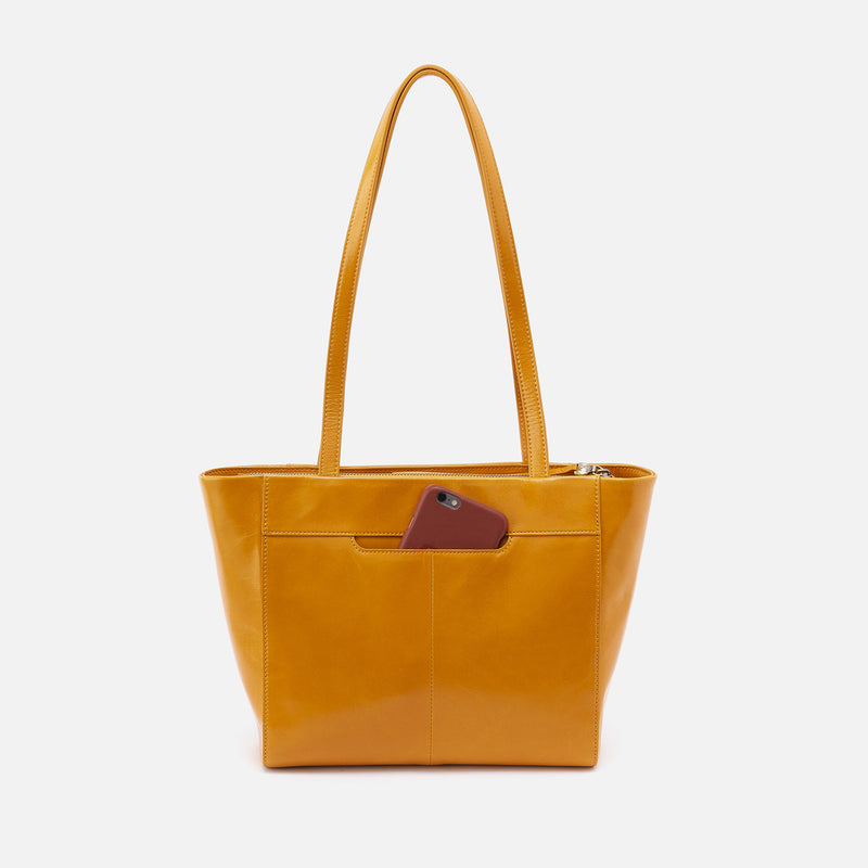 Haven Tote in Polished Leather - Warm Amber