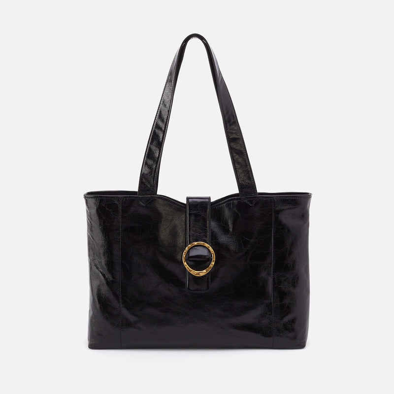 Sawyer Tote in Polished Leather - Black