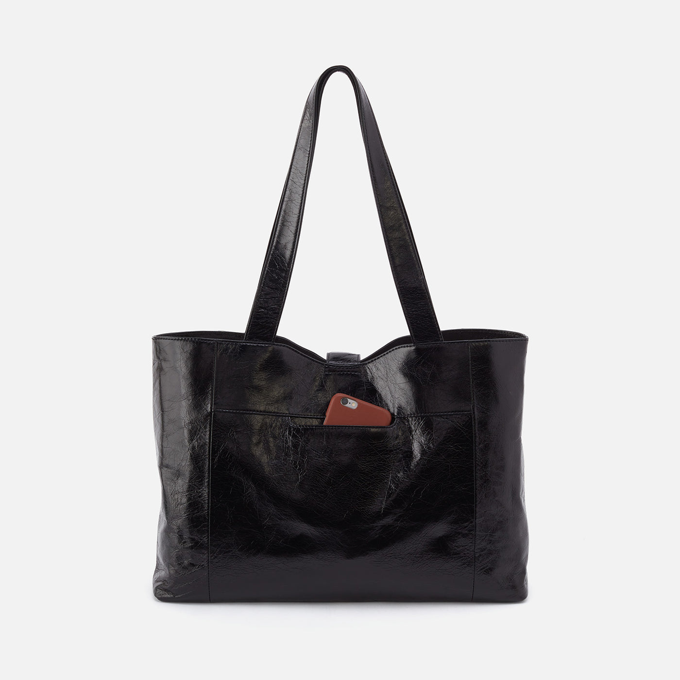 Sawyer Tote in Polished Leather - Black – HOBO
