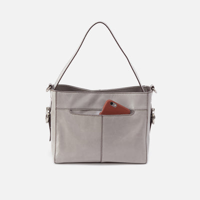 Render Small Crossbody in Polished Leather - Light Grey