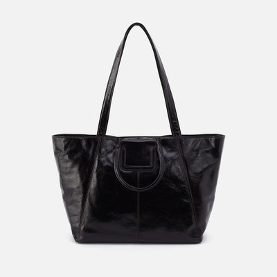 Sheila East-West Tote in Polished Leather - Black